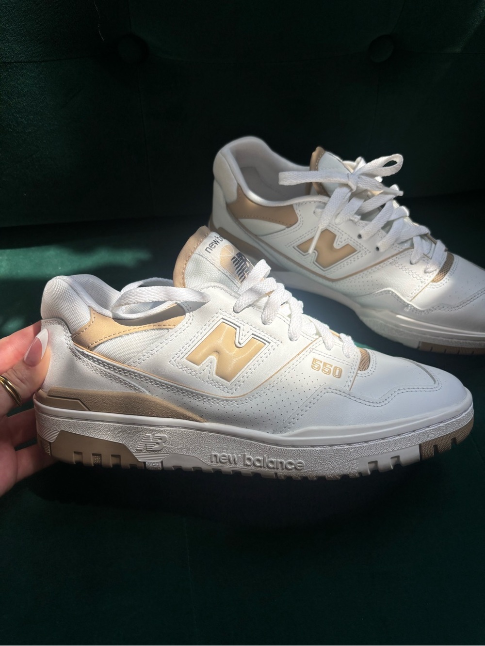 New Balance Women's White and Tan 550 Retro Sneakers